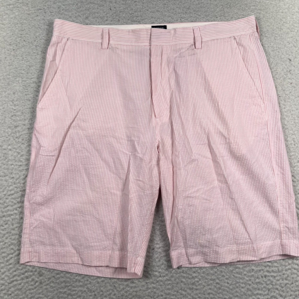 J Crew Rivington Shorts Men 36 Seersucker Striped Pink White Cottagecore‎ Preppy